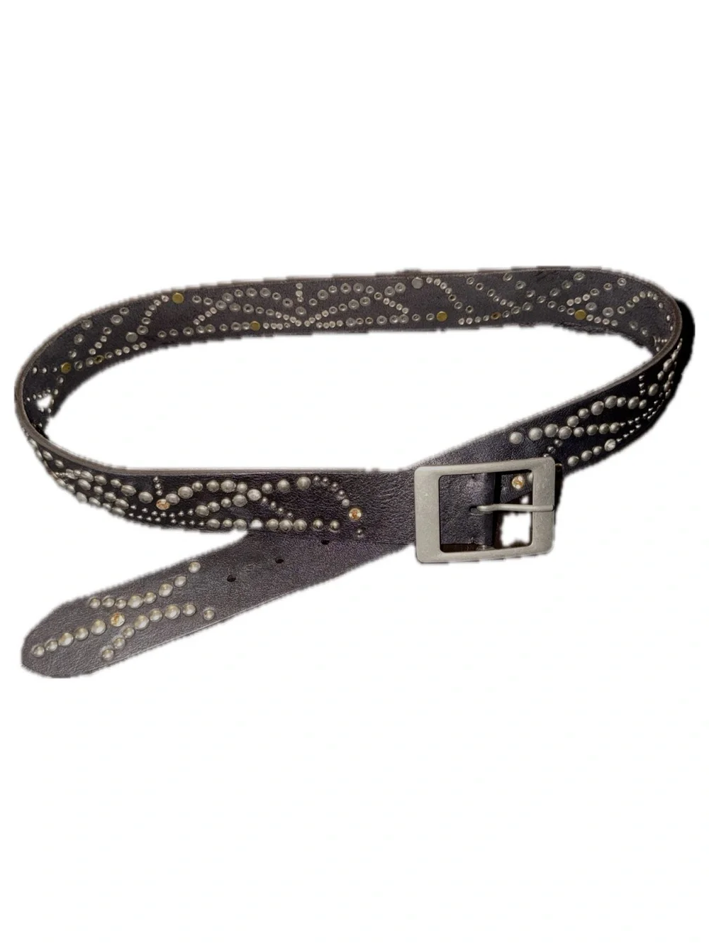 Free People Black Leather Silver Studded and Rhinestone Belt